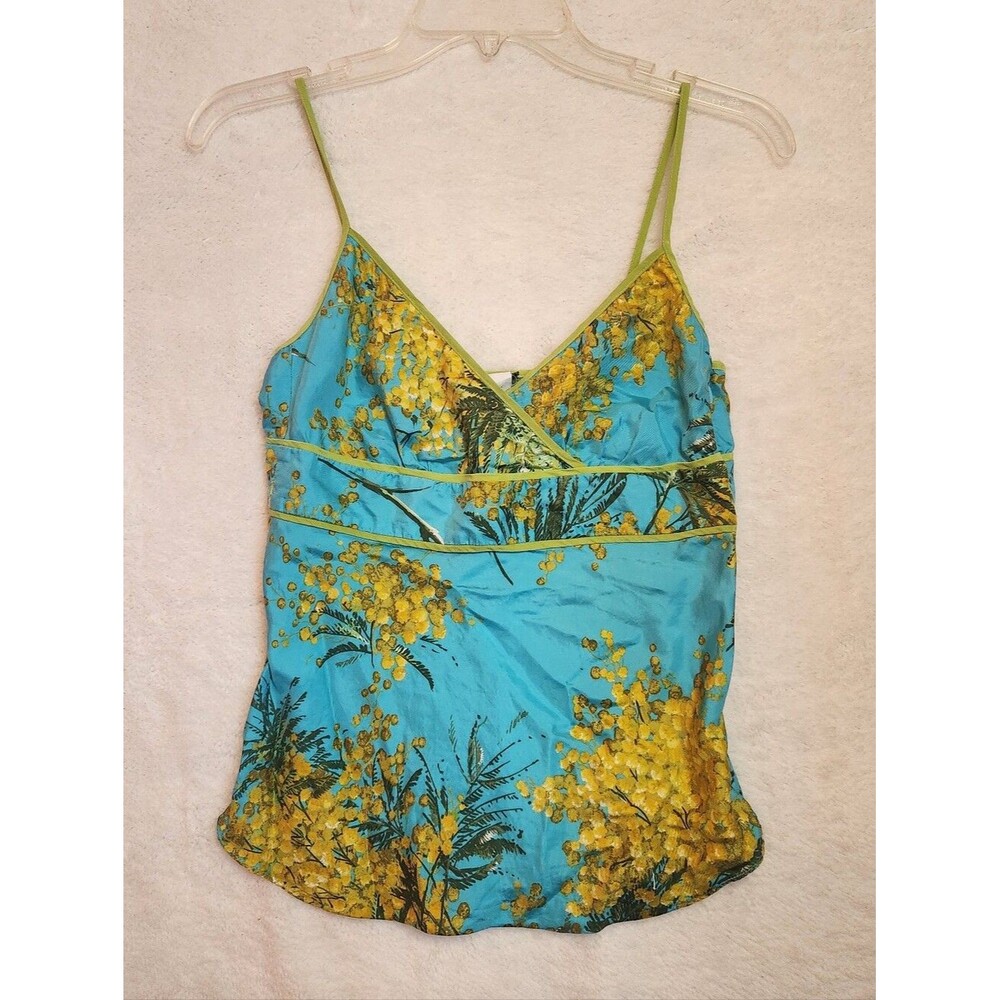 J. Crew Y2K Turquoise Floral Spaghetti Strap 100% Silk Camisole Size 2